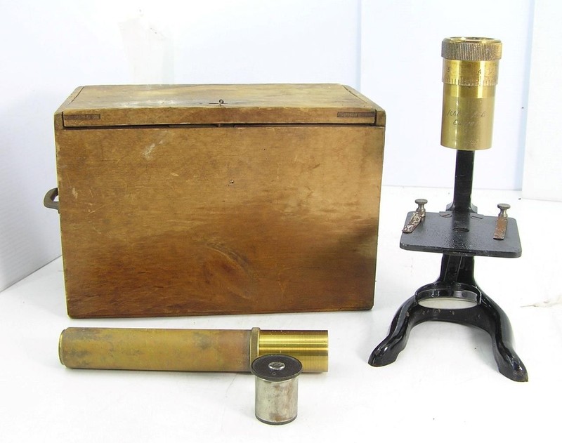 ANTIQUE SHUTZ A-G CASSES MICROSCOPE IN WOODEN CASE-VERY NICE-WORKS-CLEAN