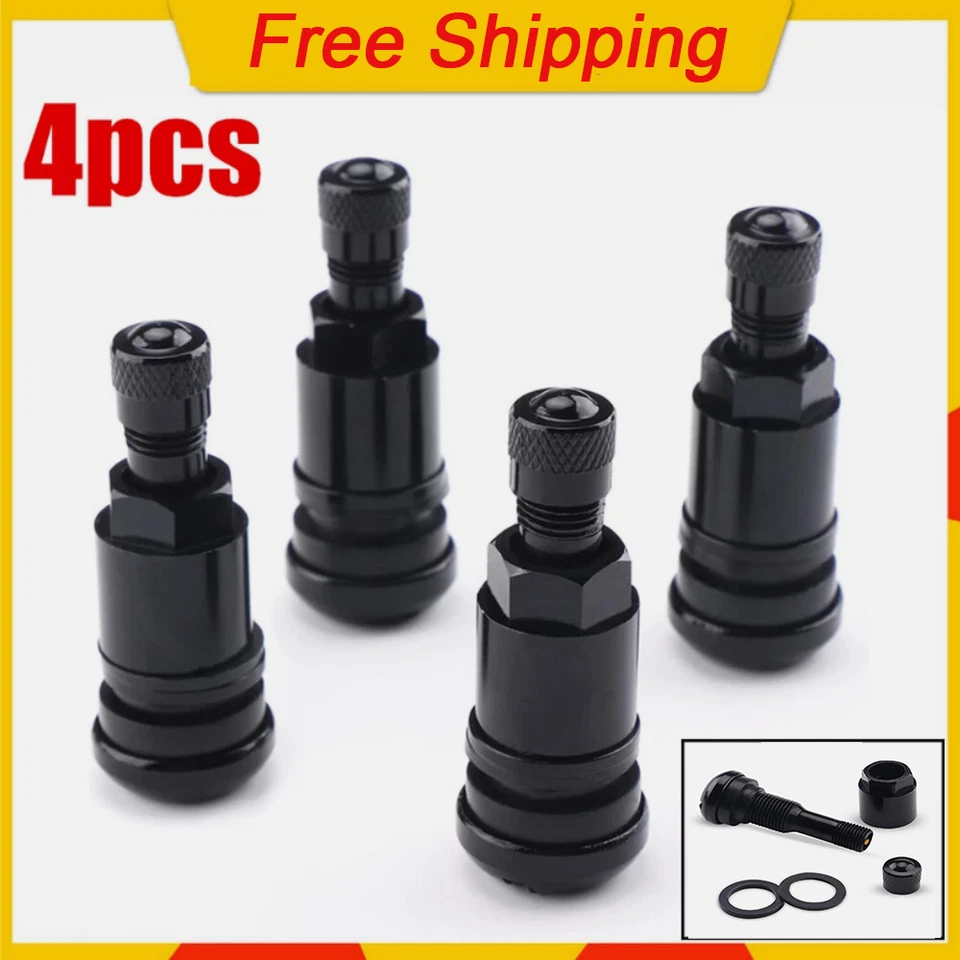 4X Tire Valve Stem Black Alloy High Pressure Flush with Stem Cap for Car Wheels, - Image 2 of 4