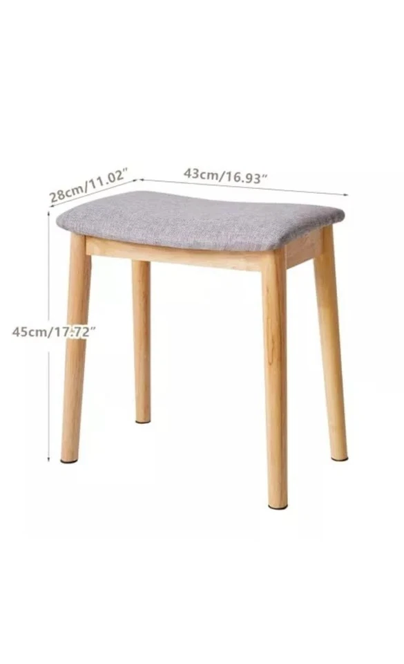 Saddle Cushion Vanity Stool Chair, Foot Rest Natural Wood Color+light Gray - Image 2 of 4