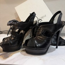NIB YSL Saint Laurent Tribute Tripon Lace Up Platform Sandals in Black Size 39.5