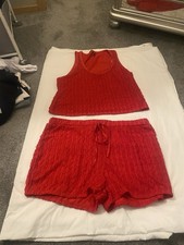 Red Textured 2 Piece Set - Tank  Shorts, Scoop Neck, Sleeveless