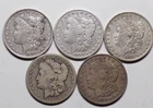 5pc Lot Morgan 90% Silver Dollar 1880s 1882 1883 1890o 1921d
