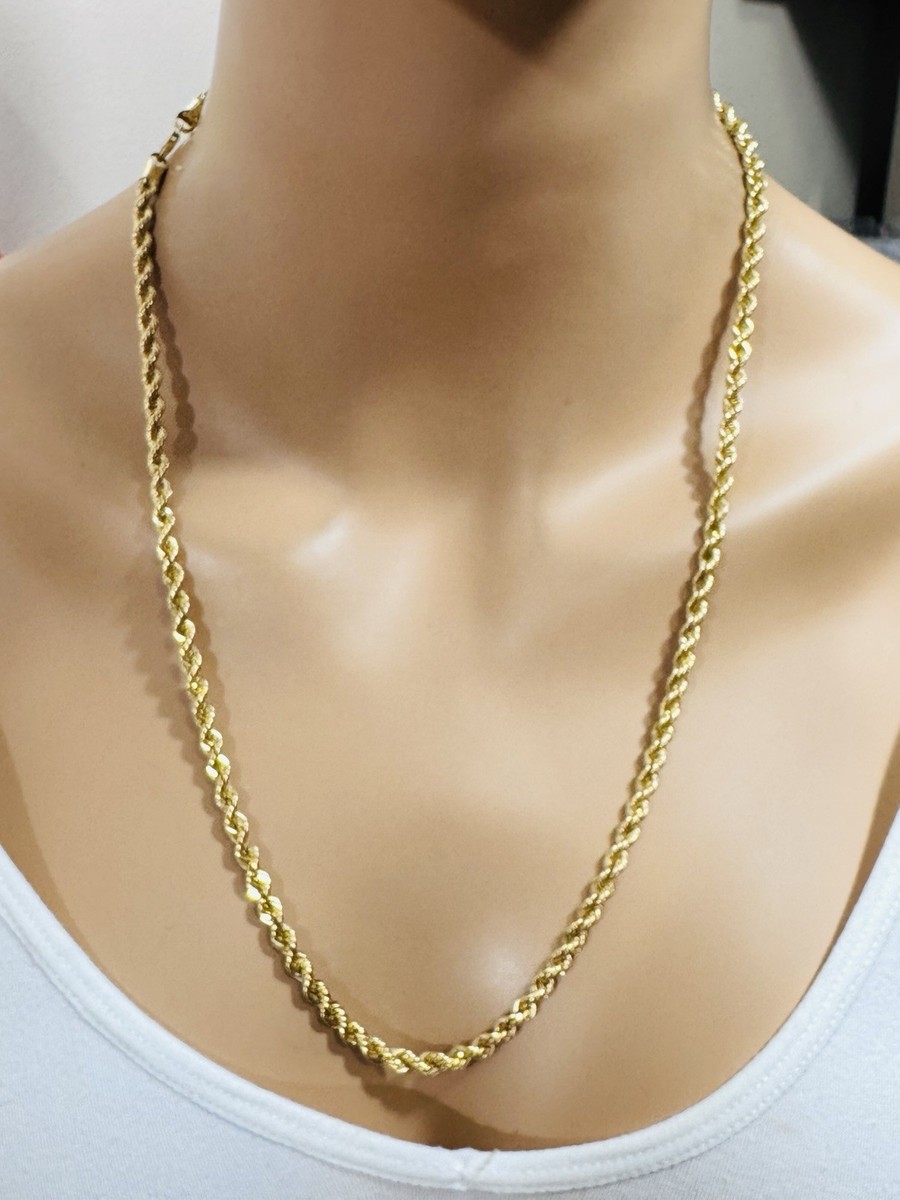 18K 750 Real Fine Saudi Gold Mens Rope Chain Necklace 24