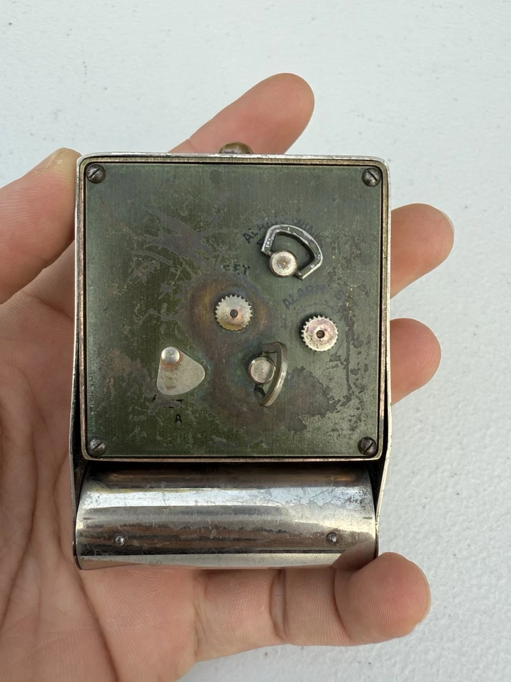Jaeger Swiss Art Travel Alarm Clock 1930 Copper Tone Alarm WORKS Vintage Folding - Image 2 of 4