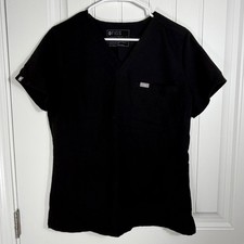 FIGS Technical Collection Black V-Neck One Pocket Scrub Top W22SW1014 Womens M