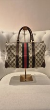 Gucci GG Canvas Web Sherry Line Boston Bag Beige Red