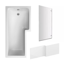 L Shape 1700x850 Shower Bath Set - Front Panel & Chrome Square Hinge Screen, Rig