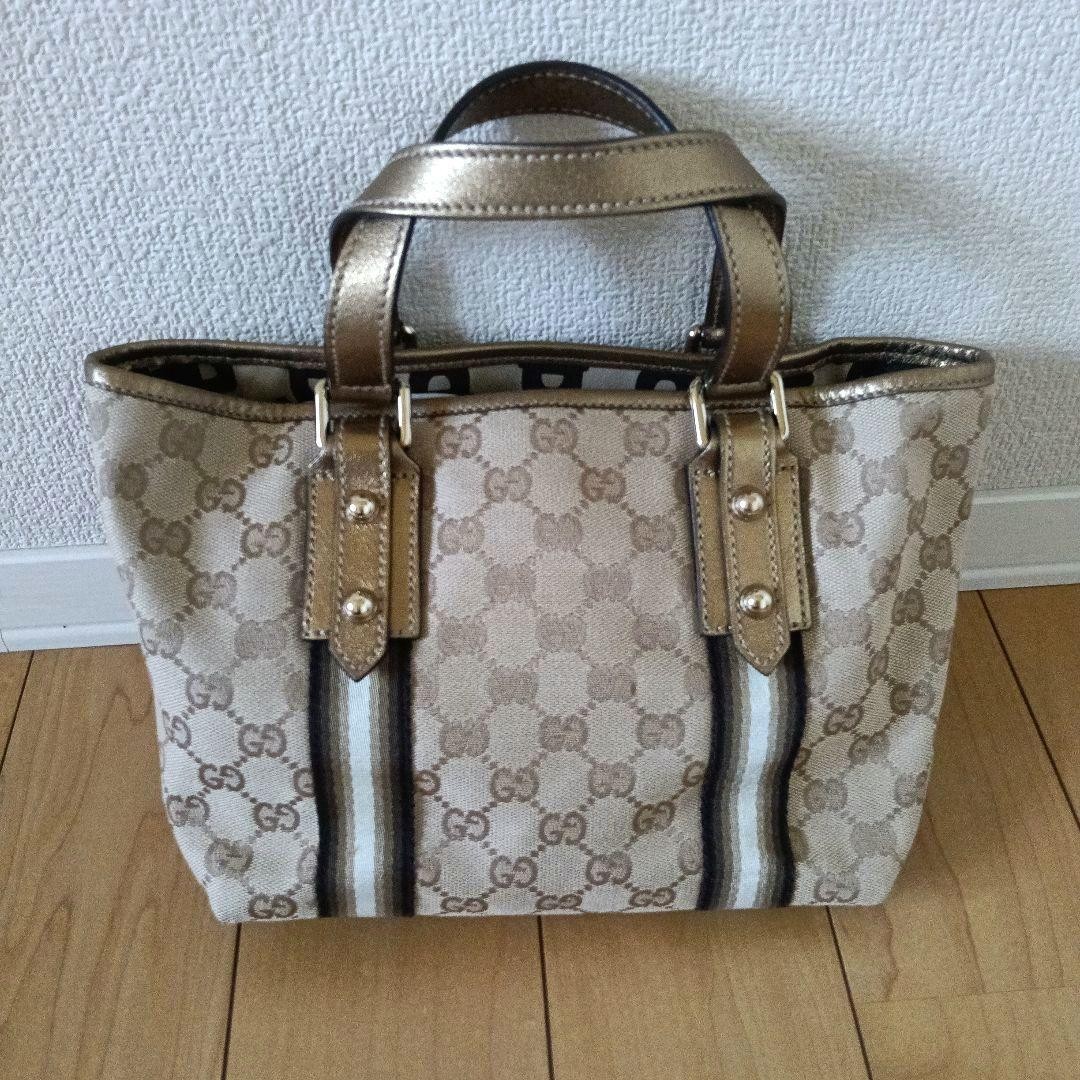 GUCCI Mini Tote Bag GG Canvas Vintage Leather Strap Women's Authentic thumbnail 5