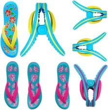 TRIXES 8PC Novelty Flip Flop Beach Towel Pegs - Secure Sun Lounger Travel Clips