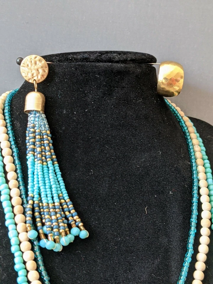 Ожерелье с бисером и серьги несоответствие ассиметричный авангард. Бусины красиво драпировки - Изображение 2 из 4