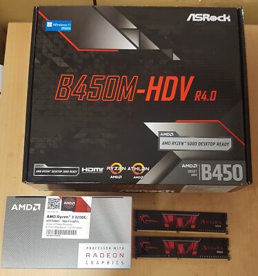 Aufrüstkit Bundle AMD Ryzen 5 3200G AM4, ASRock Mainboard B450M-HDV u. 16 GB