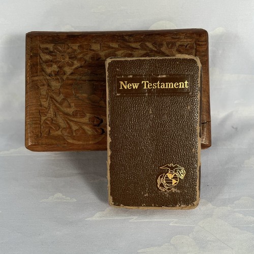 USMC New Testament Pocket Bible Marines US Military Vintage Wood Keepsake Box