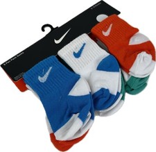 Nike Baby 6 Pk Multicolor Ankle Cotton Cushion Swoosh Logo Sock Set Sz 6-12 MO