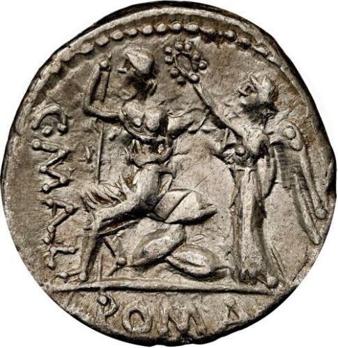 Roman Republic C. Publicius Malleolus - NGC XF 5/5 2/5 - AR Denarius 96 BC 119 - Picture 1 of 5