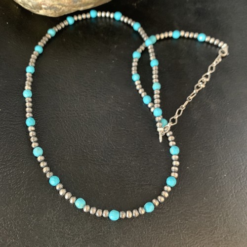 Collar Minimalista Perlas Navajo 3mm Azul Esterlina Turquesa 16" 13591 - Imagen 10 de 12