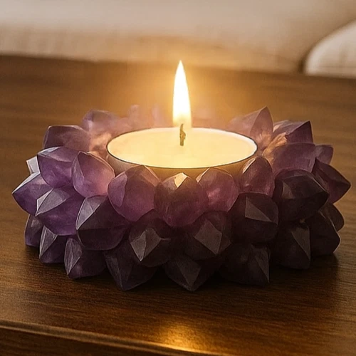 Amethyst Candle Holder – Lotus Crystal Tealight for Meditation & Healing Decor - Image 3 of 4