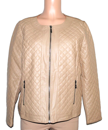Belle by Kim Gravel Faux Leather & Ponte Quilted Zip Jacket,S/Mink Large A666951 - Picture 2 of 5