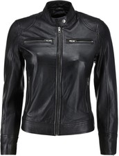 Women's Slim Fit Black Lambskin Motorcycle Jacket - Edgy Cafe Racer Style