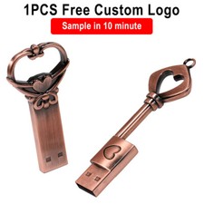 Free logo metal thumb drive Gift key USB 2.0 flash drive 64GB Heart pen drive 8G