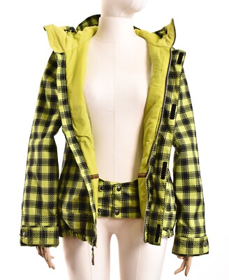 BURTON Snowboard Ski Hooded Method Jacket Dryride Check Black Yellow Size S