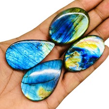 4 Pcs Natural Labradorite 41-47mm Huge Flashy Loose Untreated Cabochon Gemstones