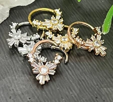 1pc Baguette Gems Flower Hinged Segment Ring 16g Septum Helix Ear Cartilage