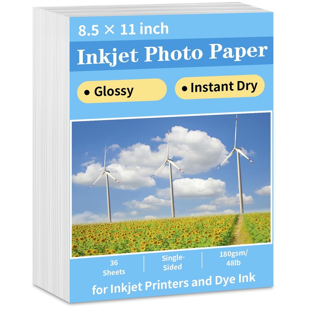 Premium Glossy Photo Paper 8.5x11 36 Sheets for Inkjet Printers Fast Drying