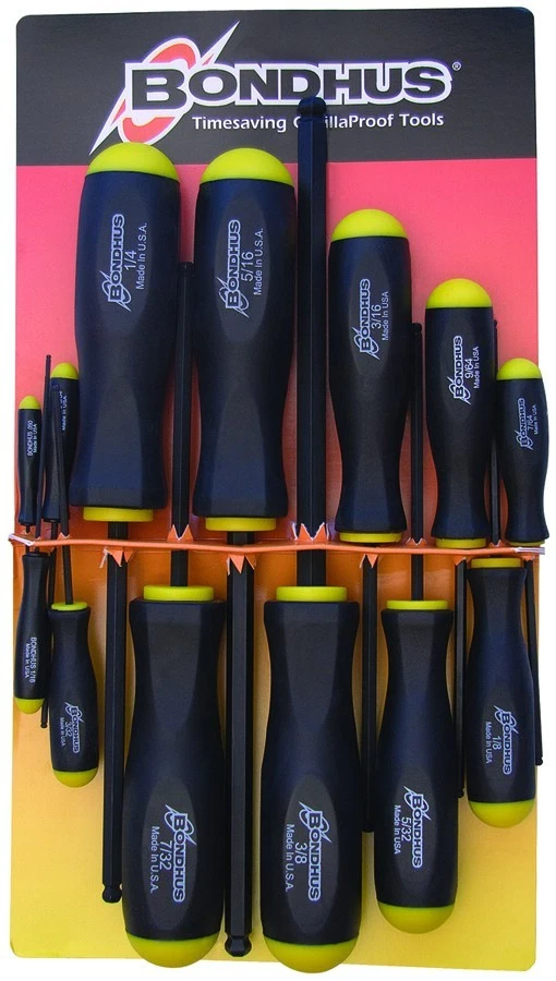 Bondhus 13pc Ball End Hex Screwdriver Set SAE Standard Inch .050 - 3/8 USA 10637 - Image 2 of 3