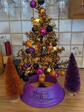 Small Halloween Black And Orange Tinsel Tree With Lights/Accessories