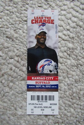BUFFALO BILLS VS KANSAS CITY CHIEFS 9/16/2012 FULL TICKET ~ HOME OPENER