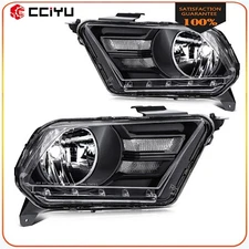 Headlights Assembly For 2010-2014 Ford Mustang Black Housing Left+Right Pair