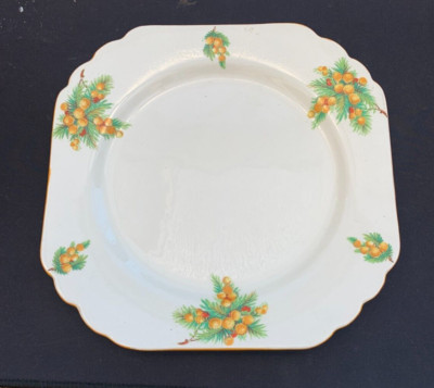 Vintage PHOENIX WARE gelbe Art Deco Eibe Beeren quadratische Servierplatte