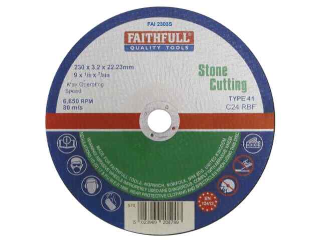 Faithfull Stone Cutting Abrasive Disc 230mm Diameter, 3.2mm Thick, 22.23mm Bore