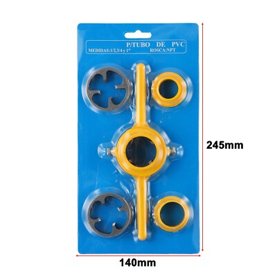 6-Piece PVC Thread Maker Tool Kit – Pipe Threader With 1/2", 3/4" & 1" Dies, NPT Thread, Yellow Plastic Handles For DIY Plumbing