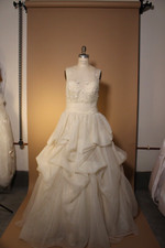alfred angelo wedding dress, ivory, beads, ball gown, button with zipper back