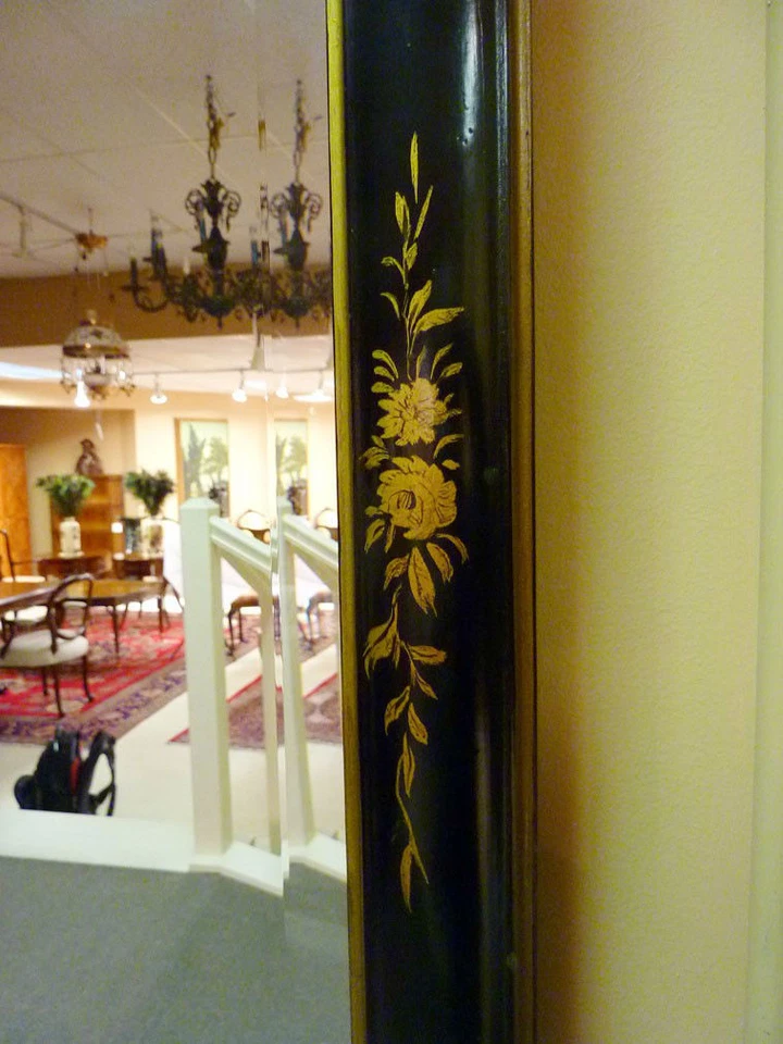 Espejo ebonizado chino oriental pintado a mano, alrededor de los años 40 Foto 3 de 4