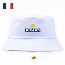 Bob RICARD Blanc Brodé - Bucket Hat Tendance - Idéal Été, Festival, Pétanque