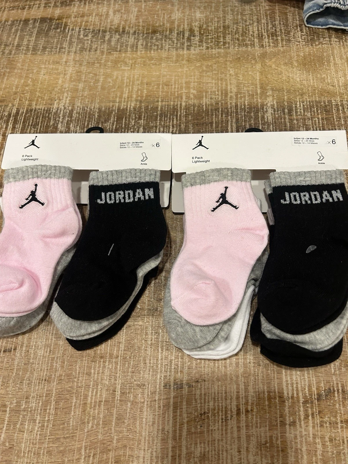 Nike Jordan Infant Socks 12-24 Months Pink, Gray, Black 6-Pack 2 Packs