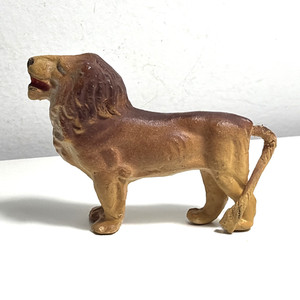 Vintage Lion Figurine Rope Tail Paper Mache 3" Antique Noahs Ark Zoo Light Weigh