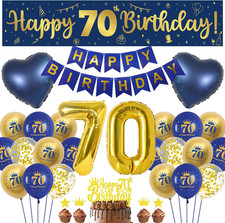 70Th Birthday Decorations for Men - 47 Pieces Navy Blue Gold Party Decor, Happy 