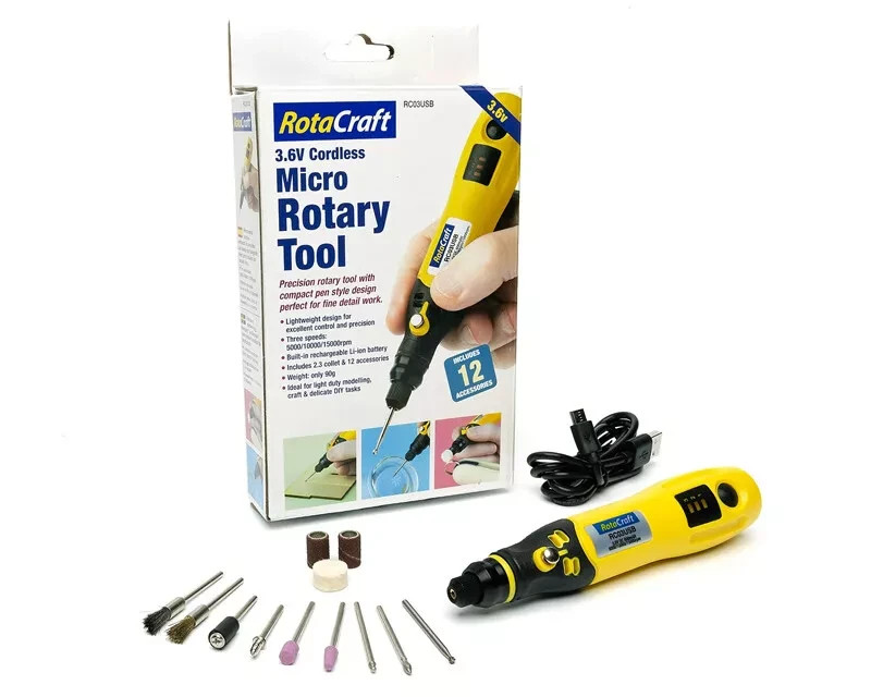 ROTACRAFT UTENSILE ROTANTE MICRO ROTARY TOOL 3,6V CORDLESS  12 ACCESSORI RC03USB