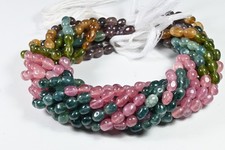 A+ 2 Strang Multi Turmalin Glatt Oval Form Edelstein Lose Handgefertigte Perl...