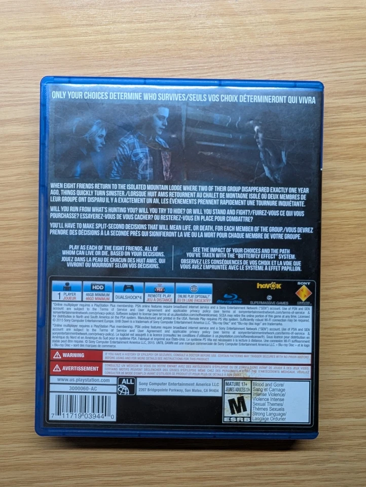 Until Dawn (Sony PlayStation 4, 2016) Very Good Condition - Image 2 of 4