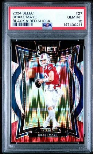 2024 Panini Select Drake Maye Black & Red Shock Prizm Rookie #27 PSA 10 Gem