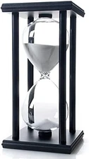 "Hourglass 60 Minute Decorative Sand Timer, Black Wooden Frame Black Sand Clock
