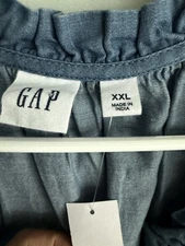 NWT GAP XXL Denim Puff Sleeve Button Front Shirt Top Blouse Blue Chambray womens