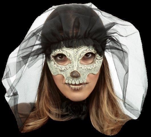 Máscara de Ojos con Velo Negro Marfil Cara Catrina Día de Muertos
