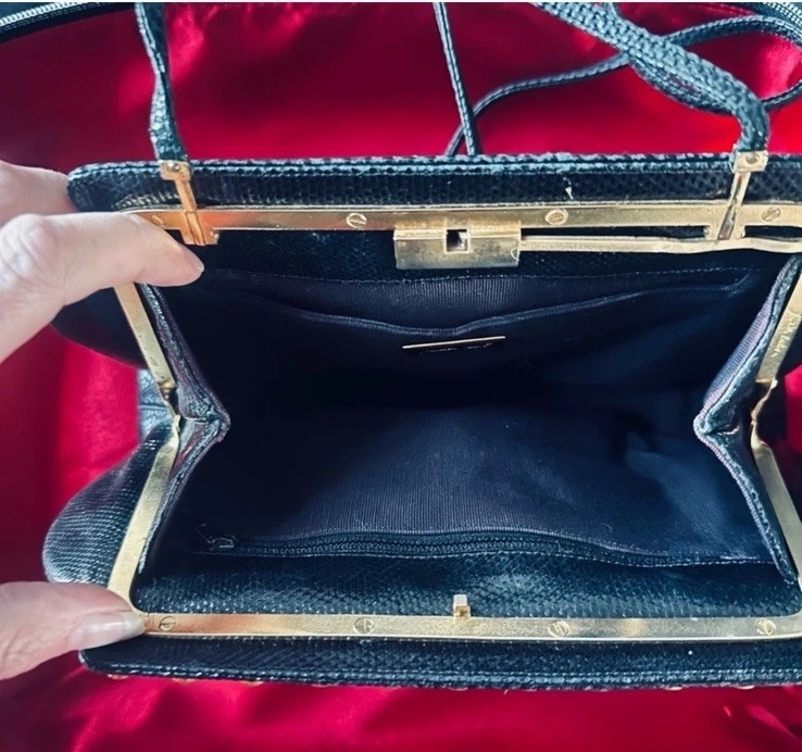 BOLSO CLUTCH JUDITH LEIBER NEGRO PIEL DE SERPIENTE KARUNG CABUJÓN Foto 4 de 4