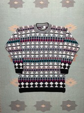 Vintage acrylic knit sweater geometric abstract crewneck granda Cosby medium