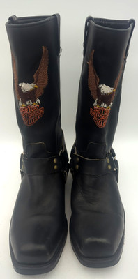 Vtg Harley Davidson Black Leather  Eagle Harness Riding Men's Boots Size 9.5D